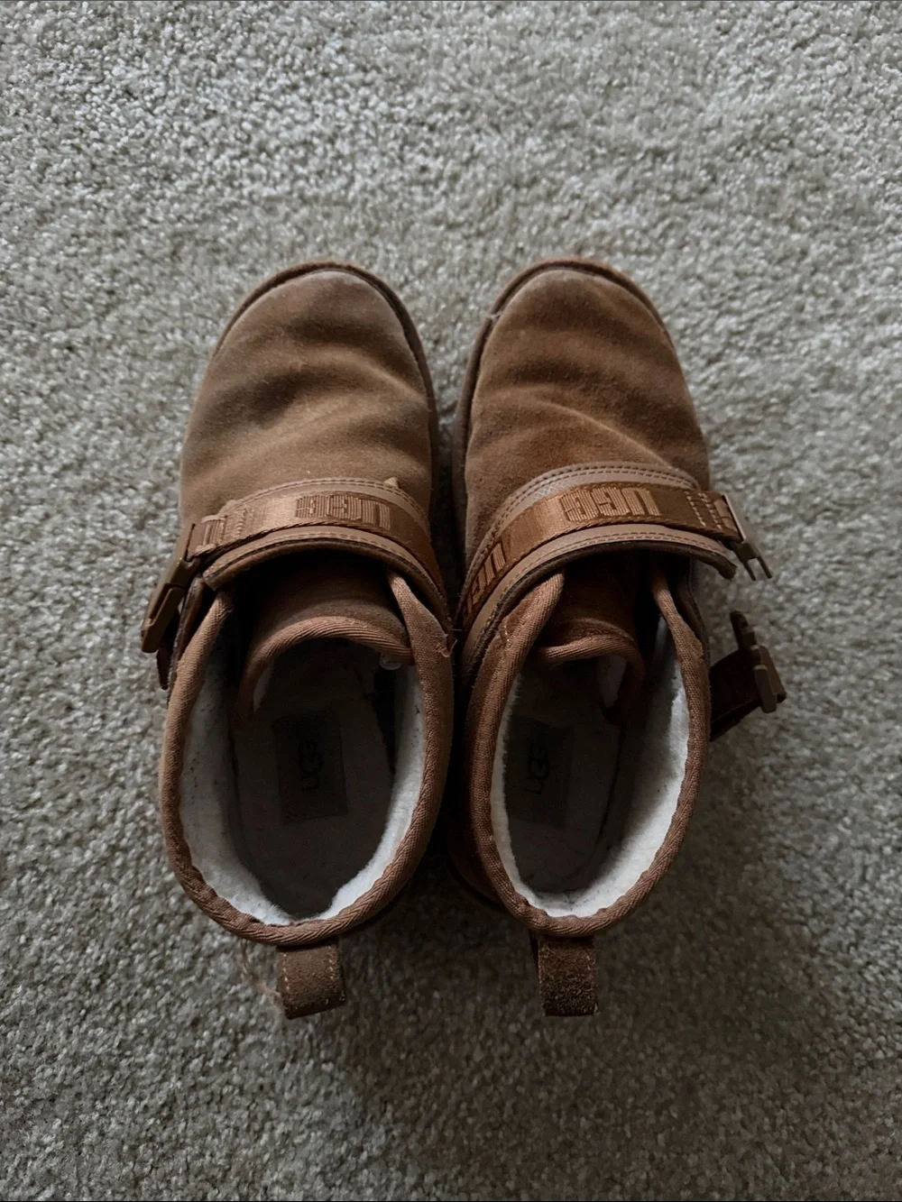 UGG Kids Chestnut Suede Ankle Boots with Shearling